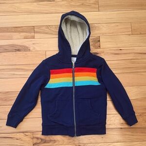Hanna Andersson Navy Zip Hoodie with Rainbow Stripes